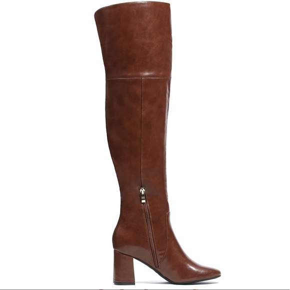 Over the Knee Chunky Heel Long Leather Boots - Picture 4 of 7